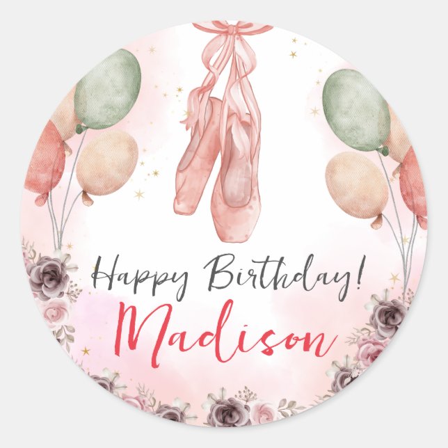 Ballerina Pink Ballet Slippers Blüte Runder Aufkleber (Vorderseite)