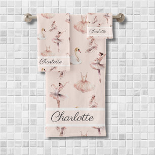 Ballerina Pink Ballettschuhe Personalisierter Name Badhandtuch Set