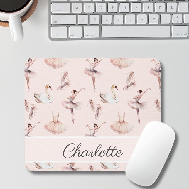 Ballerina Pink Ballettschuhe Personalisierter Name Mousepad (Von Creator hochgeladen)