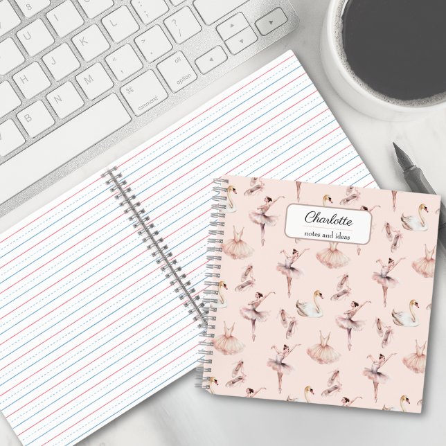 Ballerina Pink Ballettschuhe Personalisierter Name Notizbuch (Von Creator hochgeladen)