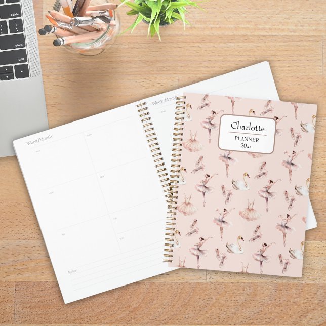 Ballerina Pink Ballettschuhe Personalisierter Name Planer (Von Creator hochgeladen)