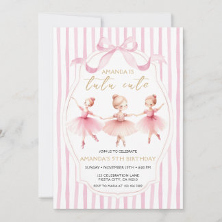 Ballerina Pink Bow Tutu Cute Birthday Invitation Einladung