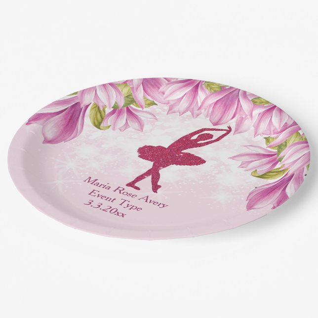 Ballerina Pink Geburtstag Personalisiert Pappteller (Schrägansicht)