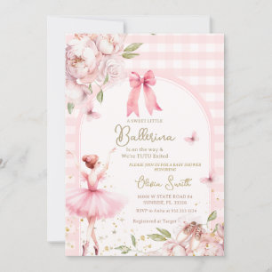 Ballerina Pink Gingham Bloral Arch Baby Dusche Einladung