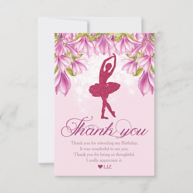 Ballerina Pink Glitzer Geburtstag Dankeskarte (Vorderseite)