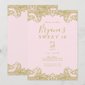 Ballerina Pink & Gold Glitzer Lace Sweet 16 Party Einladung