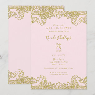 Ballerina Pink & Gold Lace Elegantes Brautparty Einladung