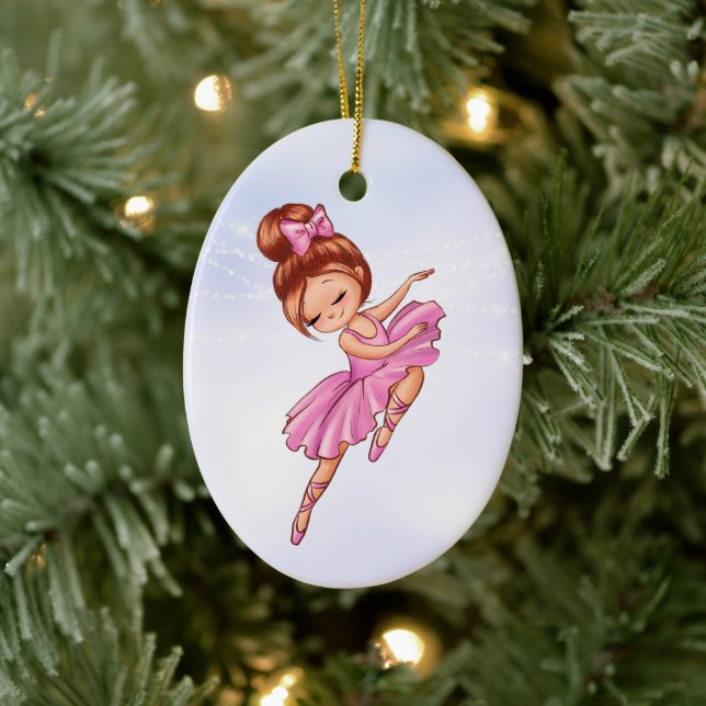 Ballerina Pink, Lila Hübsches Ballett Weihnachten Keramik Ornament (Baum)