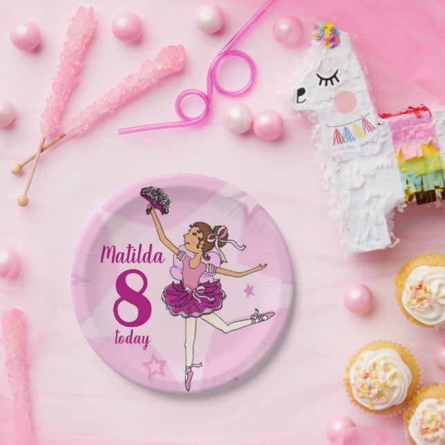 Ballerina pink Mädchen 8. Geburtstag personalisier Pappteller (Party)