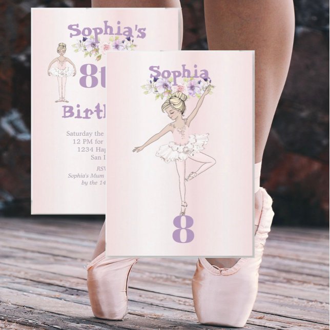Ballerina Pink Niedliches Zeitalter Geburtstag Einladung (Von Creator hochgeladen)