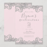Ballerina Pink Silver Glitzer Lace Quinceañera