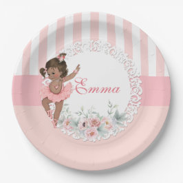 Ballerina Pink Tutu Stripes Blume Pappteller