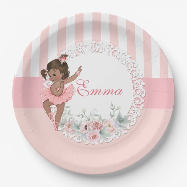 Ballerina Pink Tutu Stripes Blume Pappteller (Vorderseite)
