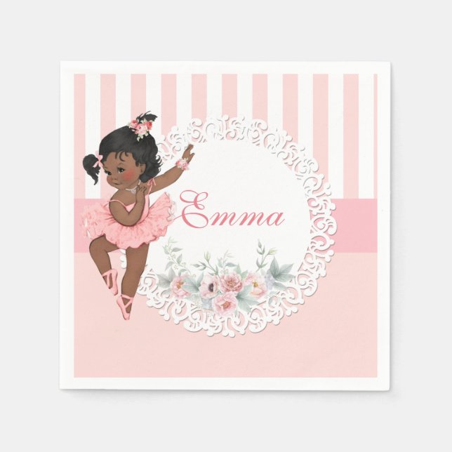 Ballerina Pink Tutu Stripes Blume Serviette (Vorderseite)