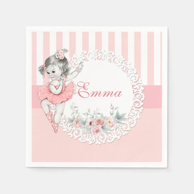 Ballerina Pink Tutu Stripes Blume Serviette (Vorderseite)