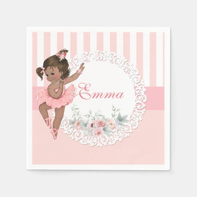 Ballerina Pink Tutu Stripes Blume Serviette (Vorderseite)