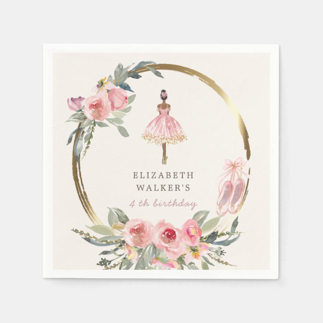 Ballerina-Prinzessin Blumenrot Geburtstagsparty Ni Serviette (Vorderseite)