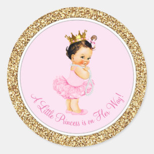 Ballerina Prinzessin Rosa Gold Baby Shower Runder Aufkleber