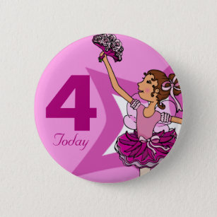 Ballerina rosa dunkle Haare Mädchen Geburtstag 4 T Button