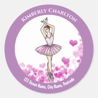 Ballerina Rosa Kleid mit Herz-Muster Hintergrund Runder Aufkleber