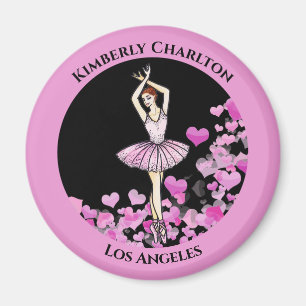Ballerina Rosa Kleid mit Herz schwarzem Hintergrun Magnet