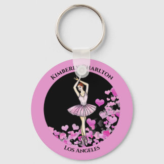 Ballerina Rosa Kleid mit Herz schwarzem Hintergrun Schlüsselanhänger