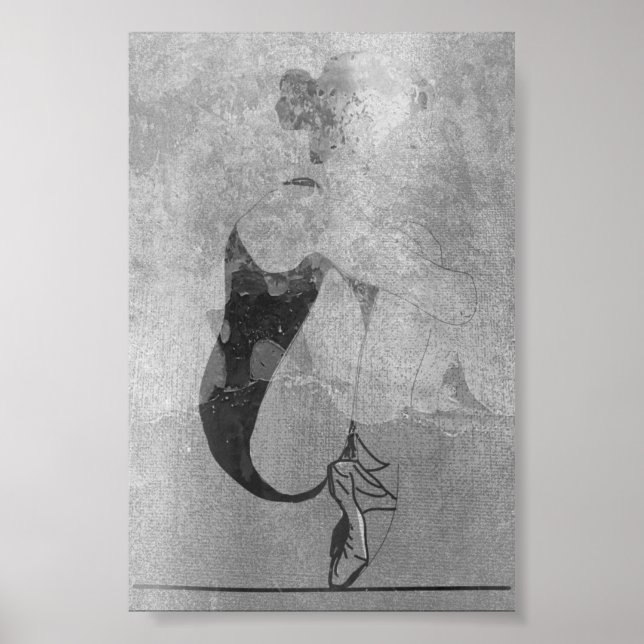 Ballerina Rote Haare Frau Körper Silber Schwarz Gr Poster (Vorne)