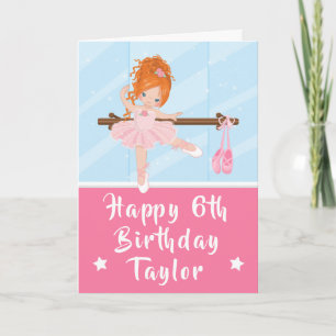 Ballerina Rotes-Haar-Mädchen Rosa Happy Birthday K Karte