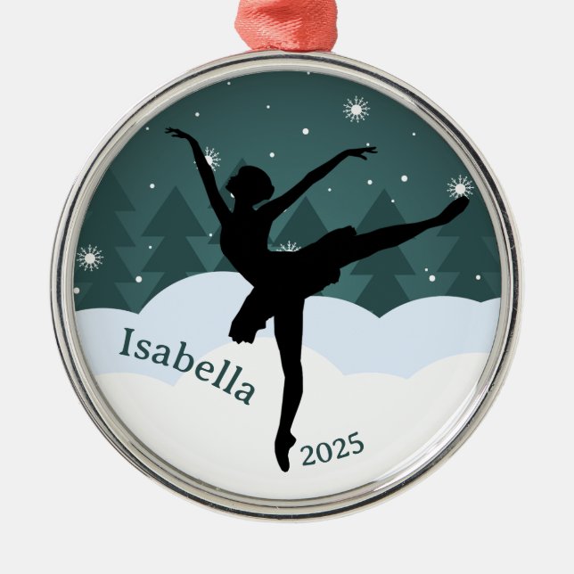 Ballerina Silhouette Arabesque Geometric Winter Ornament Aus Metall (Vorne)