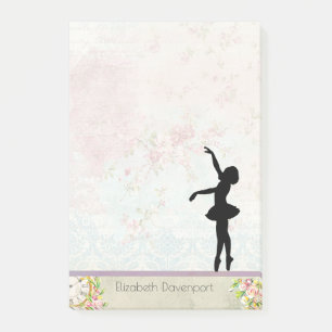 Ballerina-Silhouette auf elegantem Vintage-Muster Post-it Klebezettel