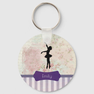 Ballerina-Silhouette auf elegantem Vintage-Muster Schlüsselanhänger