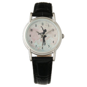 Ballerina Silhouette auf elegantem Vintagem Muster Armbanduhr