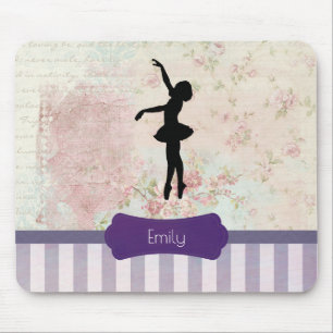 Ballerina Silhouette auf elegantem Vintagem Muster Mousepad