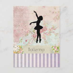 Ballerina Silhouette auf elegantem Vintagem Muster Postkarte