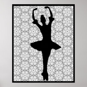 Ballerina-Silhouette auf Herz-Mandala-Hintergrund Poster