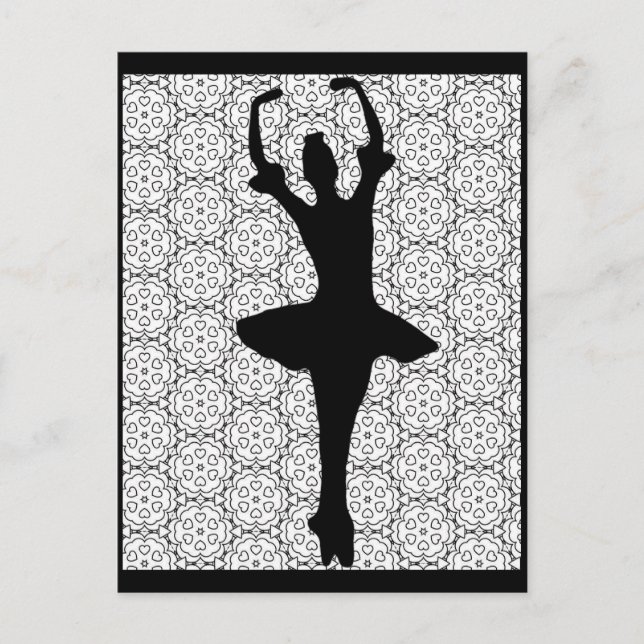 Ballerina-Silhouette auf Herz-Mandala-Hintergrund Postkarte (Vorderseite)