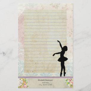 Ballerina-Silhouette auf Vintagem Muster Briefpapier