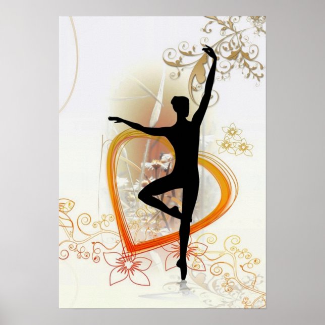 Ballerina-Silhouette mit abstraktem Blumendesign Poster (Vorne)