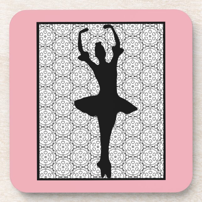 Ballerina Silhouette über ein Herz-Mandala-Muster Getränkeuntersetzer (Vorderseite)