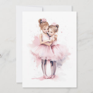Ballerina Sisters Embracing Pink Tutu Hug Tanz Einladung