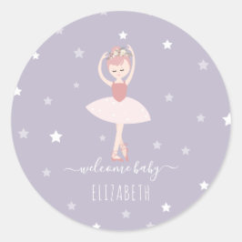 Ballerina Stars Lila Baby Girl Babydusche Runder Aufkleber