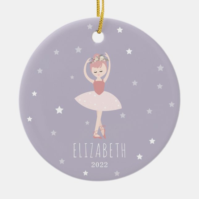 Ballerina Stars Lila Little Girl Keramik Ornament (Vorne)