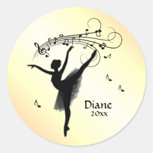 Ballerina Tanz mit Musik Persönlich Gelb Runder Aufkleber