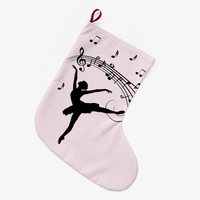 Ballerina Tanz mit Musik Rosa Großer Weihnachtsstrumpf (Vorderansicht (hängend))