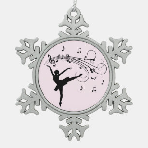 Ballerina Tanz mit Musik Rosa Schneeflocken Zinn-Ornament
