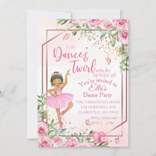 Ballerina Tanz Rosa Aquarellfarbe Geburtstag Einladung