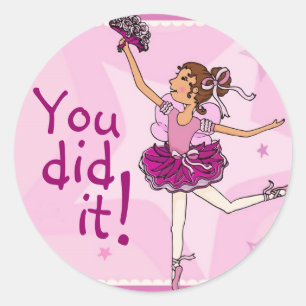 Ballerina-Tanzaufkleber brünett/rosa Runder Aufkleber