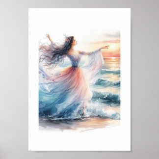Ballerina Tanzen am Ozean Poster