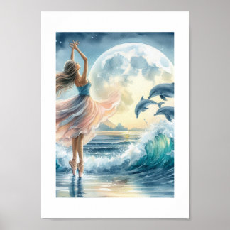 Ballerina Tanzen am Ozean Poster