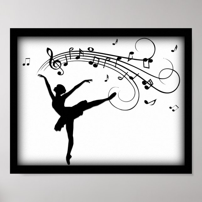 Ballerina Tanzen mit Musiknoten Poster (Vorne)